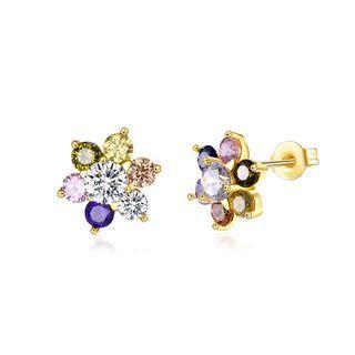 Fashion Delicate Plated Gold Flower Colored Cubic Zircon Stud Earrings Golden - One Size