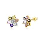 Fashion Delicate Plated Gold Flower Colored Cubic Zircon Stud Earrings Golden - One Size