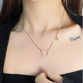 Bear Faux Pearl Pendant Necklace Gold - One Size