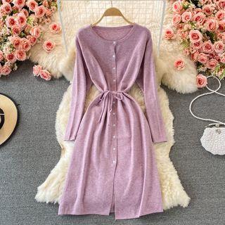 Long Sleeve Single Breasted Knit Dress