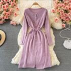 Long Sleeve Single Breasted Knit Dress