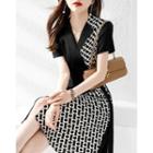 Short-sleeve Retro Print A-line Dress