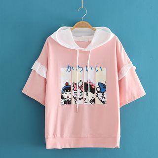 Cartoon Print Short Sleeve Hoodie