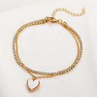 Heart Pendant Rhinestone Layered Alloy Bracelet 01 - Gold - One Size