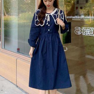 Set: Long-sleeve A-line Midi Dress + Shawl
