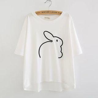 Rabbit Print Elbow Sleeve T-shirt