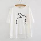 Rabbit Print Elbow Sleeve T-shirt