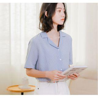 Notch Lapel Short-sleeve Shirt Light Blue - One Size