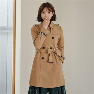 Buckled-sleeve Double-breasted Coat