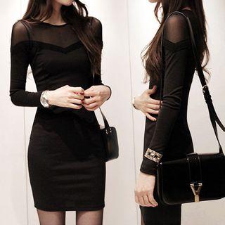 Long-sleeve See-through Sheath Dress