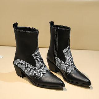 Low-heel Lace Panel Short Boots