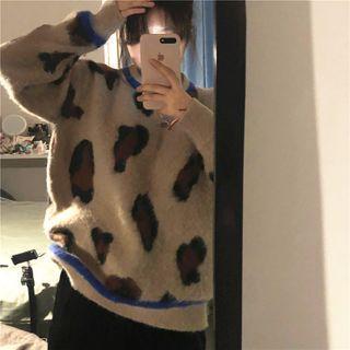 Leopard Print Sweater Sweater - Leopard - Beige & Brown - One Size