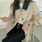 Plus Size Contrast-collar Oversized Jacket
