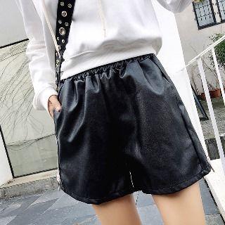 Lettering Faux-leather Shorts