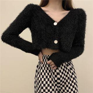 Crop Cardigan / Camisole Top / Checker Print Wide Leg Pants