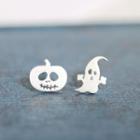 Halloween Ghost Asymmetrical Sterling Silver Earring 1 Pair - Silver - One Size