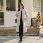 Stand-collar Faux-shearling Coat Beige - One Size