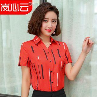 Short-sleeve Striped Shirt / Mini Pencil Skirt / Slim-fit Dress Pants / Set