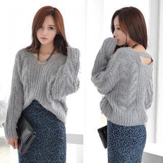 V-neck Cable Knit Sweater
