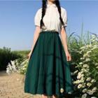 Short-sleeve Shirt / A-line Midi Skirt