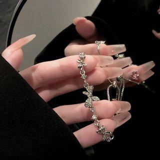 Bow Rhinestone Alloy Bracelet 1pc - Silver - One Size