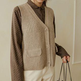 V-neck Flap Rib-knit Vest
