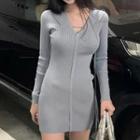 Long-sleeve Plain Slim Fit Knit Bodycon Dress