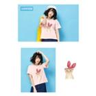 Set Of 2: Short-sleeve Embroidery T-shirt + Short-sleeve Printed / Plain T-shirt