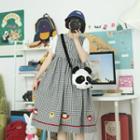 Cartoon Embroidered Plaid Sleeveless A-line Dress