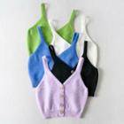 V-neck Button-up Knit Cropped Camisole Top