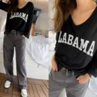 V-neck Letter Loose-fit T-shirt Black - One Size