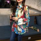 Color-block Long-sleeve Loose-fit Shirt As Figure - One Size