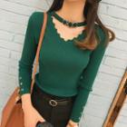 Long-sleeve Cutout Metal-accent Top