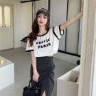 Short-sleeve Lettering T-shirt / Midi Pencil Skirt