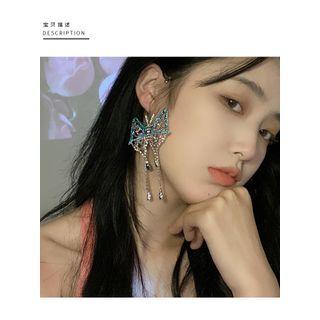 Butterfly Rhinestone Dangle Earring 1 Pc - Green & Red & Blue - One Size