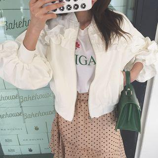 Frill-trim Zip-up Bomber Jacket