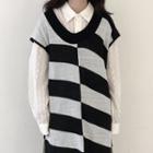 Sleeveless Asymmetric Striped Knit Top Black - One Size