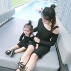 Family Matching Cutout Shoulder Long-sleeve A-line Dress