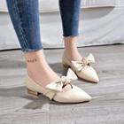 Pointed Bow Accent Low Heel Pumps