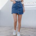Plus Size Cut-hem Denim Miniskirt