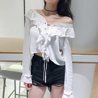 Lace-up Frill-trim Shirt