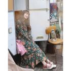 Smocked-panel Frill-trim Floral Print Dress