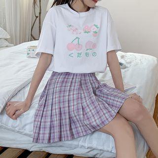 Garter Design Gingham Pleated Mini Skirt