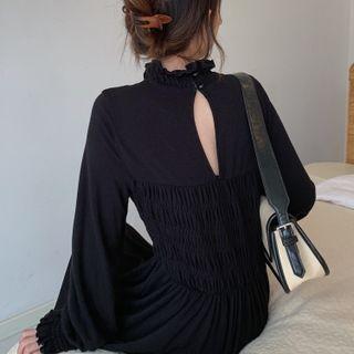 Ruffle Trim Cutout-back Midi A-line Dress