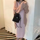 Open-front Cardigan / Sleeveless Midi Rib-knit Dress