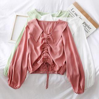 Collared Drawstring Crop Blouse