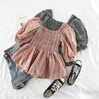 Plaid Short-sleeve Peplum Top