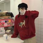 Mock Two-piece Round-neck Cartoon Print Sweatshirt
