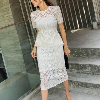 Lace Peplum Top & H-line Skirt Set
