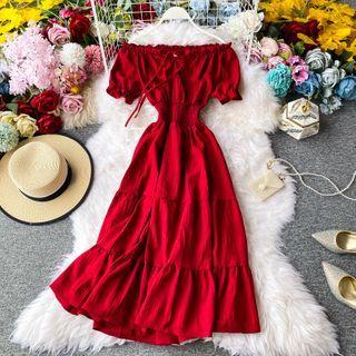 Tie-neck Off-shoulder Chiffon Dress